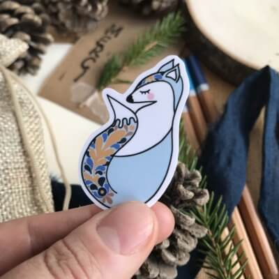 stickers renard folk timide